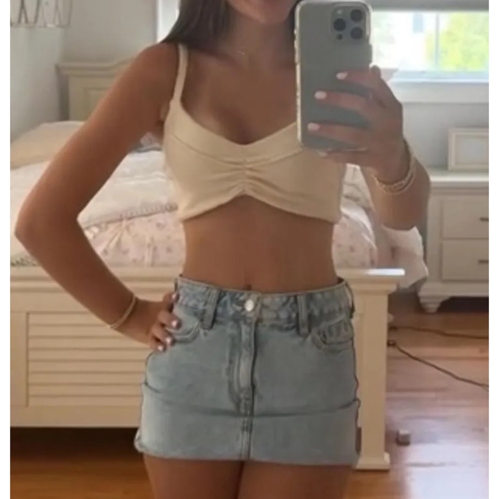 White Ruched Crop Tank Top